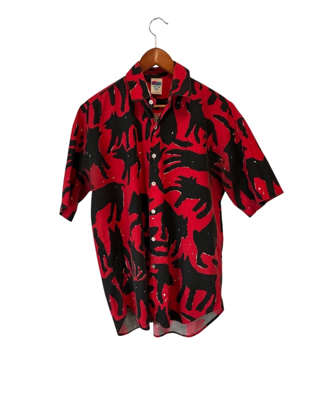 Mambo Vintage 90's Loud Shirt Button-Down Animal Silhouette USA Red Black Large